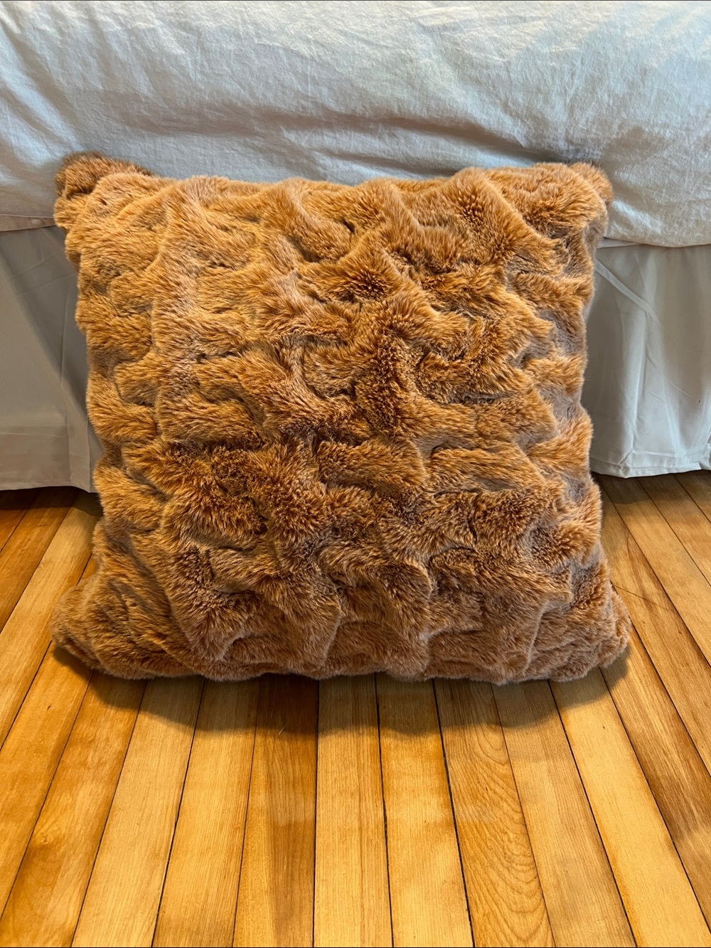 Anthropologie Luxe Sculpted Faux Fur Pillow Bronze Down Filled Large Soft